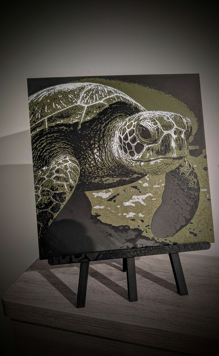Custom 3D-Printed Sea Turtle Art Plaque (200x200mm) - Includes Display Easel photo 2